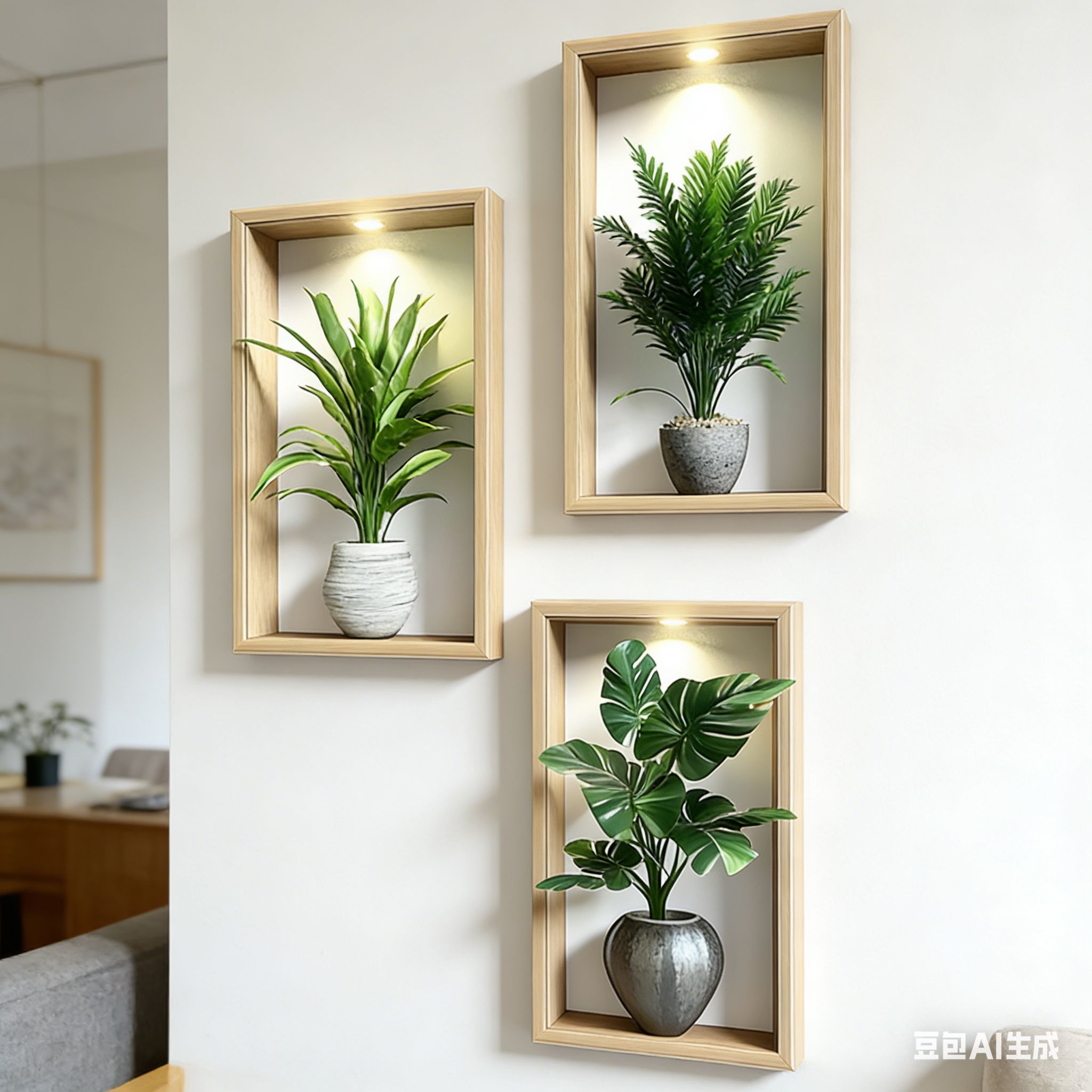 3 pieces 3D Botanical Wall Decals, Peel and Stick Large Wall Stickers of Potted Plants for Living Room, Bedroom, Home Decor, Removable Wall Art