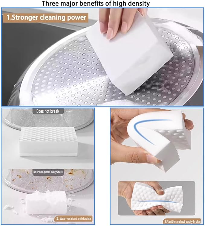3Pcs High-Density Premium Thick Melamine Magic Cleaning Sponge, Polka Dot Compressed Magic Eraser for Kitchen, Bathroom, Car, Furniture, Leather & Stainless Steel, Easy Clean with Water, Size 10*7*3cm