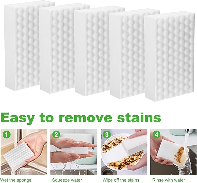 3Pcs High-Density Premium Thick Melamine Magic Cleaning Sponge, Polka Dot Compressed Magic Eraser for Kitchen, Bathroom, Car, Furniture, Leather & Stainless Steel, Easy Clean with Water, Size 10*7*3cm