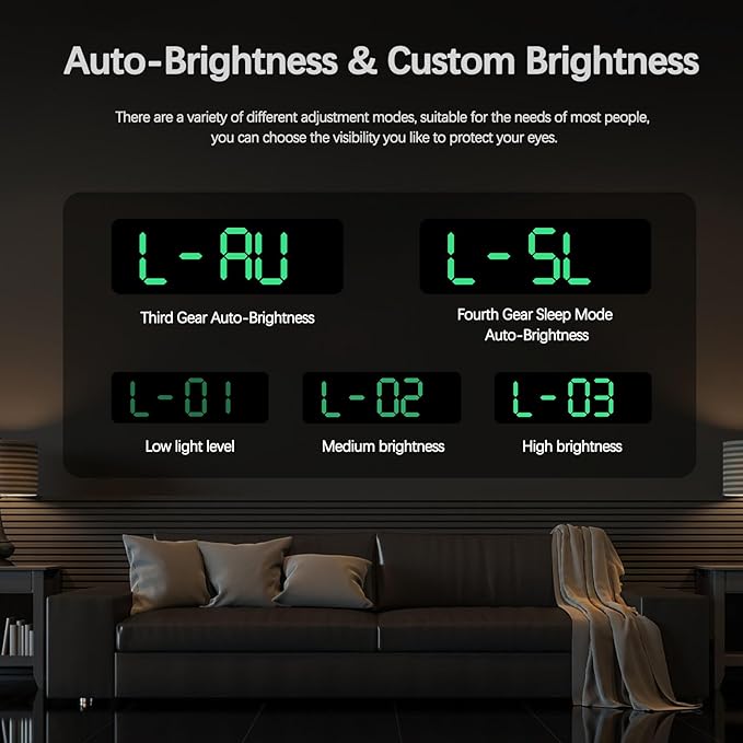9 Inch Large Electronic LED Digital Wall Clock, USB Powered LED Alarm Clock with Temp Humidity Big Digits, Auto Day Night Dimmer DST Daylight Saving Time, 12/24H, Wall & Desk Mountable Clock