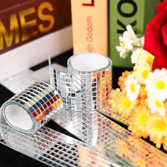 1600Pcs Self‑Adhesive Disco Mirror Mosaic Tiles, 5x5mm Silver Square Glass Sticker, DIY Craft Supplies for Disco Ball Vase Pot Art Project Home Indoor Outdoor Party Wall Decoration