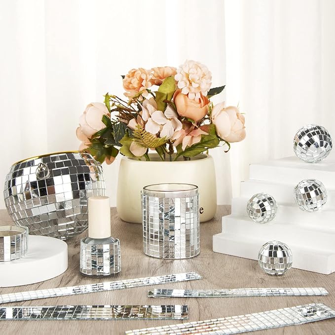 1600Pcs Self‑Adhesive Disco Mirror Mosaic Tiles, 5x5mm Silver Square Glass Sticker, DIY Craft Supplies for Disco Ball Vase Pot Art Project Home Indoor Outdoor Party Wall Decoration