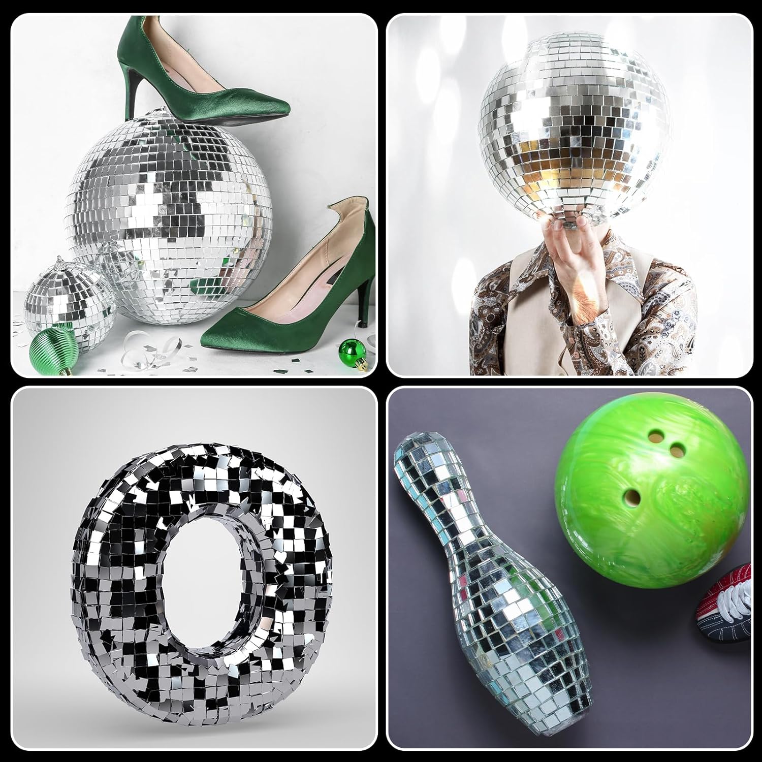 1600Pcs Self‑Adhesive Disco Mirror Mosaic Tiles, 5x5mm Silver Square Glass Sticker, DIY Craft Supplies for Disco Ball Vase Pot Art Project Home Indoor Outdoor Party Wall Decoration