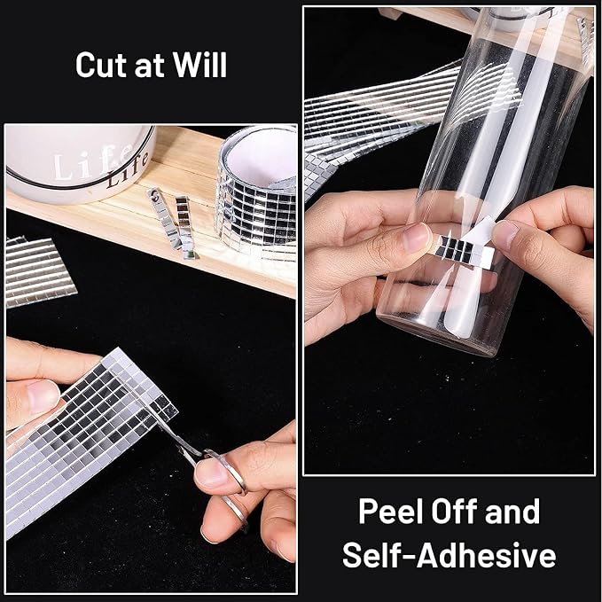 1600Pcs Self‑Adhesive Disco Mirror Mosaic Tiles, 5x5mm Silver Square Glass Sticker, DIY Craft Supplies for Disco Ball Vase Pot Art Project Home Indoor Outdoor Party Wall Decoration