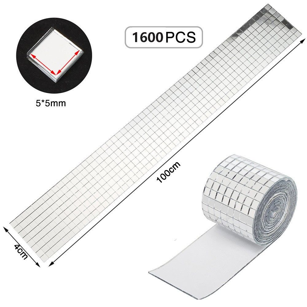1600Pcs Self‑Adhesive Disco Mirror Mosaic Tiles, 5x5mm Silver Square Glass Sticker, DIY Craft Supplies for Disco Ball Vase Pot Art Project Home Indoor Outdoor Party Wall Decoration