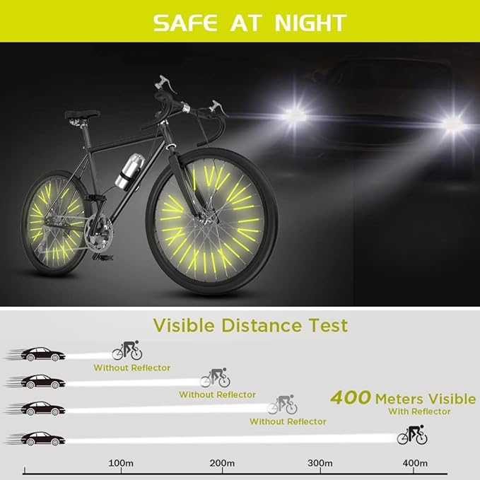 12Pcs Bicycle Spoke Reflectors, 360° Visibility Bike Warning Spoke Lights Covers, Easy Install Wheel Reflective Clips for Mountain Road Folding Kids Bike Wheelchair Motorcycle Safety Accessories