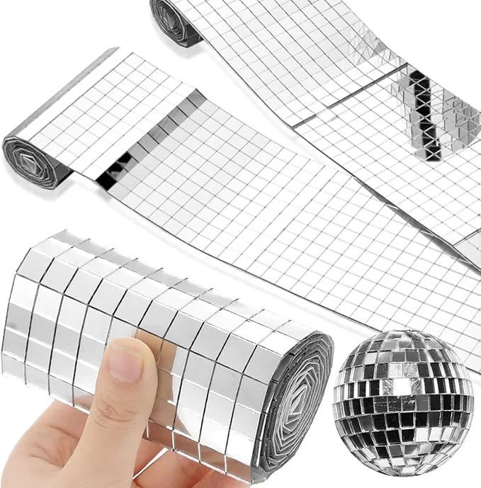 1600Pcs Self‑Adhesive Disco Mirror Mosaic Tiles, 5x5mm Silver Square Glass Sticker, DIY Craft Supplies for Disco Ball Vase Pot Art Project Home Indoor Outdoor Party Wall Decoration