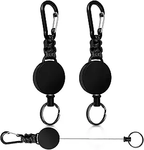 Keychain 60cm Retractable Key Reel Heavy Duty Steel Wire Carabiner Paracord Braided Anti Lost Key chain for Outdoor Camping Hiking Fishing Badge Holder Key Ring ID Card Keys