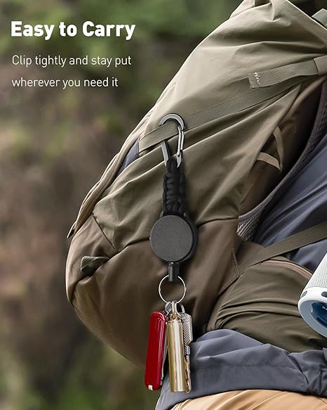 Keychain 60cm Retractable Key Reel Heavy Duty Steel Wire Carabiner Paracord Braided Anti Lost Key chain for Outdoor Camping Hiking Fishing Badge Holder Key Ring ID Card Keys
