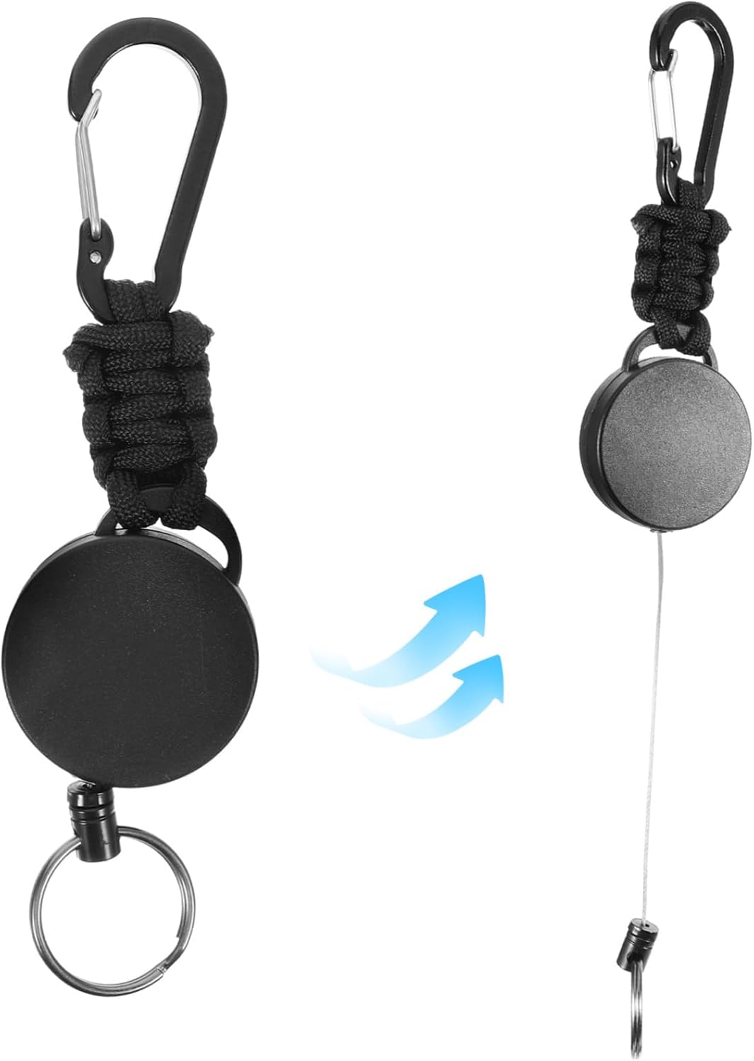 Keychain 60cm Retractable Key Reel Heavy Duty Steel Wire Carabiner Paracord Braided Anti Lost Key chain for Outdoor Camping Hiking Fishing Badge Holder Key Ring ID Card Keys