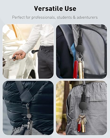 Keychain 60cm Retractable Key Reel Heavy Duty Steel Wire Carabiner Paracord Braided Anti Lost Key chain for Outdoor Camping Hiking Fishing Badge Holder Key Ring ID Card Keys