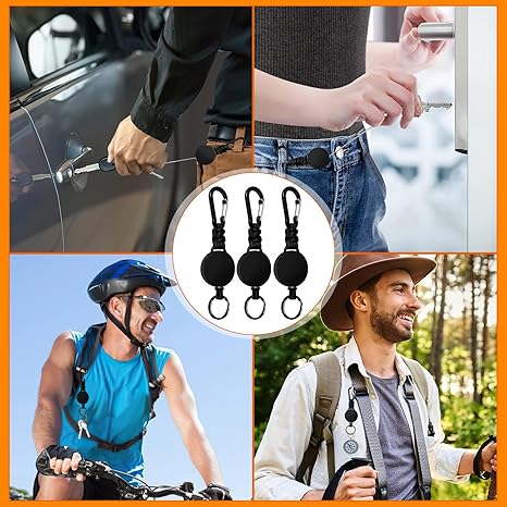 Keychain 60cm Retractable Key Reel Heavy Duty Steel Wire Carabiner Paracord Braided Anti Lost Key chain for Outdoor Camping Hiking Fishing Badge Holder Key Ring ID Card Keys