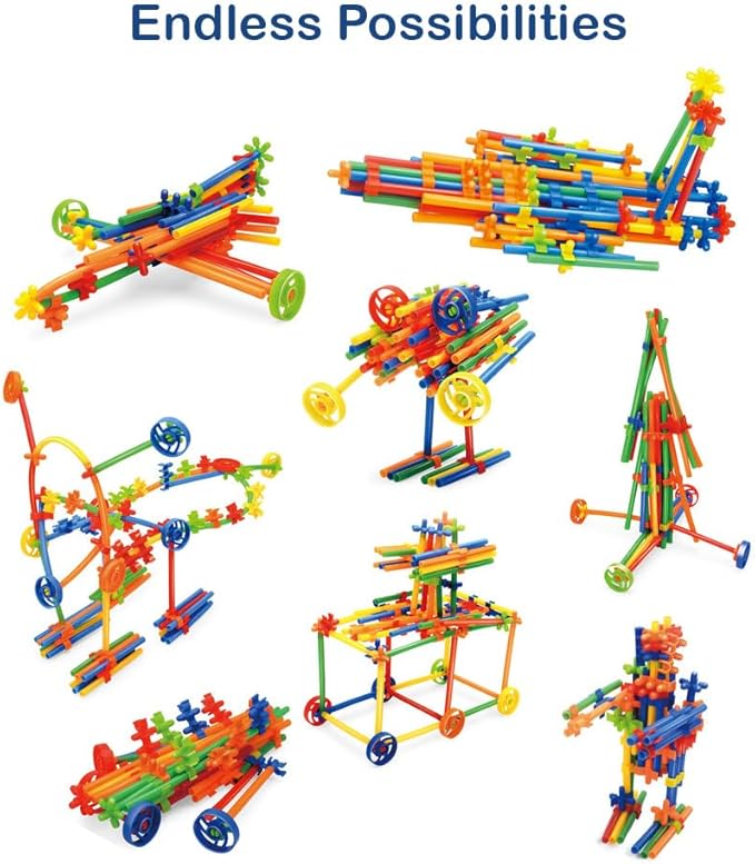 200Pcs Kids Children Toy Building Blocks, Colorful Plastic Straw Constructor STEM Educational Toy, DIY Engineering Construction Set, Toddler Brain Learning Game, Boys Girls Birthday Holiday Gift