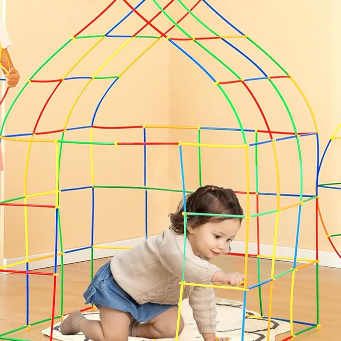 200Pcs Kids Children Toy Building Blocks, Colorful Plastic Straw Constructor STEM Educational Toy, DIY Engineering Construction Set, Toddler Brain Learning Game, Boys Girls Birthday Holiday Gift