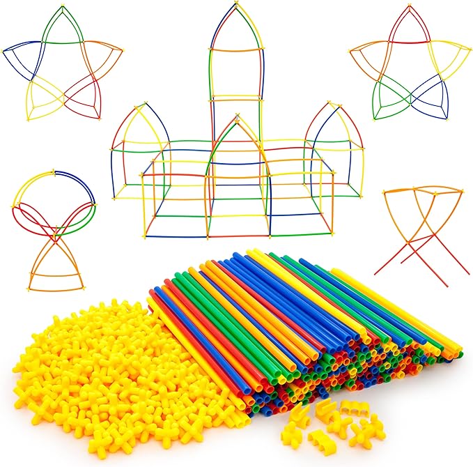 200Pcs Kids Children Toy Building Blocks, Colorful Plastic Straw Constructor STEM Educational Toy, DIY Engineering Construction Set, Toddler Brain Learning Game, Boys Girls Birthday Holiday Gift