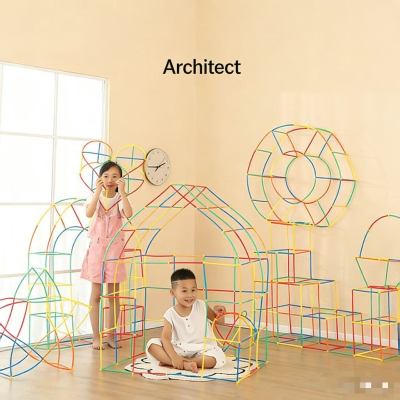 200Pcs Kids Children Toy Building Blocks, Colorful Plastic Straw Constructor STEM Educational Toy, DIY Engineering Construction Set, Toddler Brain Learning Game, Boys Girls Birthday Holiday Gift