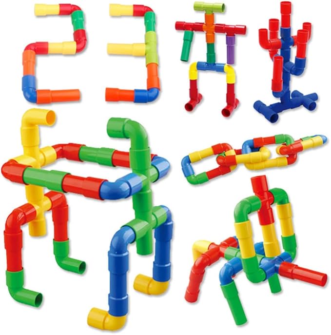 150Pcs Kids Children Toy Building Blocks, STEM Colorful Tube Pipe Construction Blocks, Educational Brain Building Toy Kit for Toddlers Preschool, Construction Blocks Toy for 3-8 Years Old Boys Girls