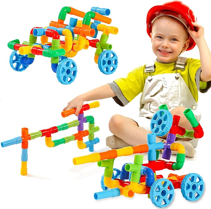 150Pcs Kids Children Toy Building Blocks, STEM Colorful Tube Pipe Construction Blocks, Educational Brain Building Toy Kit for Toddlers Preschool, Construction Blocks Toy for 3-8 Years Old Boys Girls