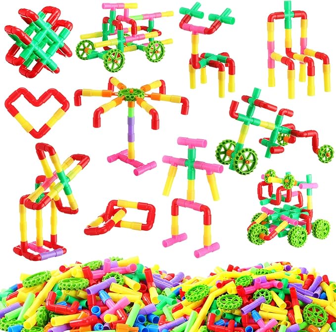 150Pcs Kids Children Toy Building Blocks, STEM Colorful Tube Pipe Construction Blocks, Educational Brain Building Toy Kit for Toddlers Preschool, Construction Blocks Toy for 3-8 Years Old Boys Girls