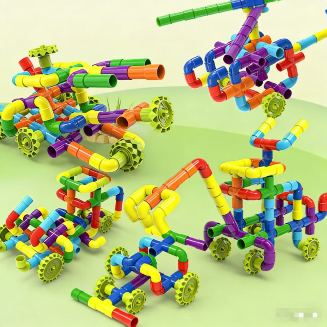 150Pcs Kids Children Toy Building Blocks, STEM Colorful Tube Pipe Construction Blocks, Educational Brain Building Toy Kit for Toddlers Preschool, Construction Blocks Toy for 3-8 Years Old Boys Girls