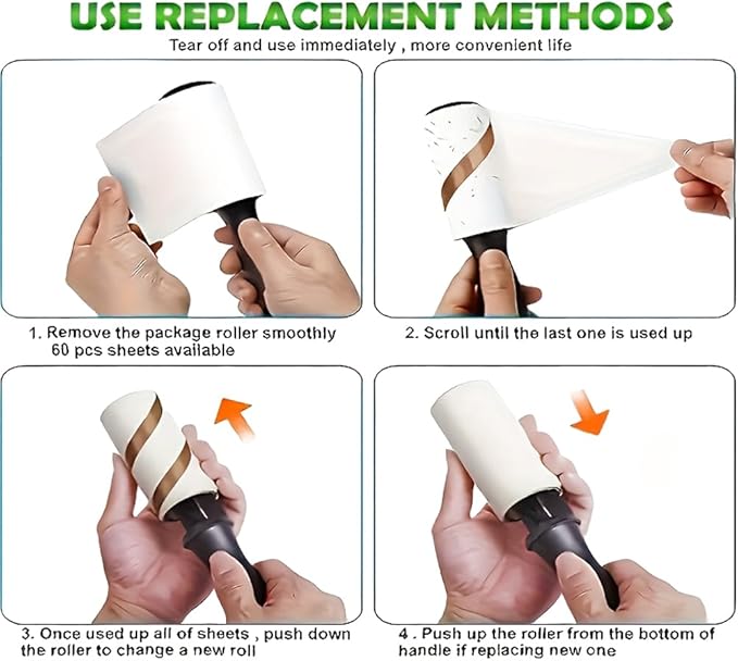 120 Sheets Lint Roller Pet Hair Remover Sticky Brush, Removable Paper Extra Sticky Lint Remover, Cleaner for Clothes Furniture Car Seat(1 handle + 2 refill rolls)