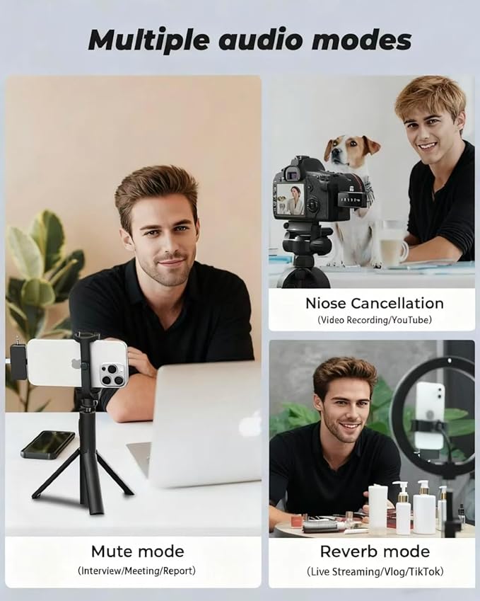3 in 1 Wireless  Microphone, Noise Cancellation Wireless Mic for Youtubers, Video Recording, Facebook, Compatible with Type-C Android/iPhone/Cameras/Laptop，Wireless Lavalier Microphone