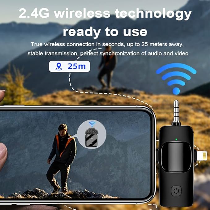 3 in 1 Wireless  Microphone, Noise Cancellation Wireless Mic for Youtubers, Video Recording, Facebook, Compatible with Type-C Android/iPhone/Cameras/Laptop，Wireless Lavalier Microphone