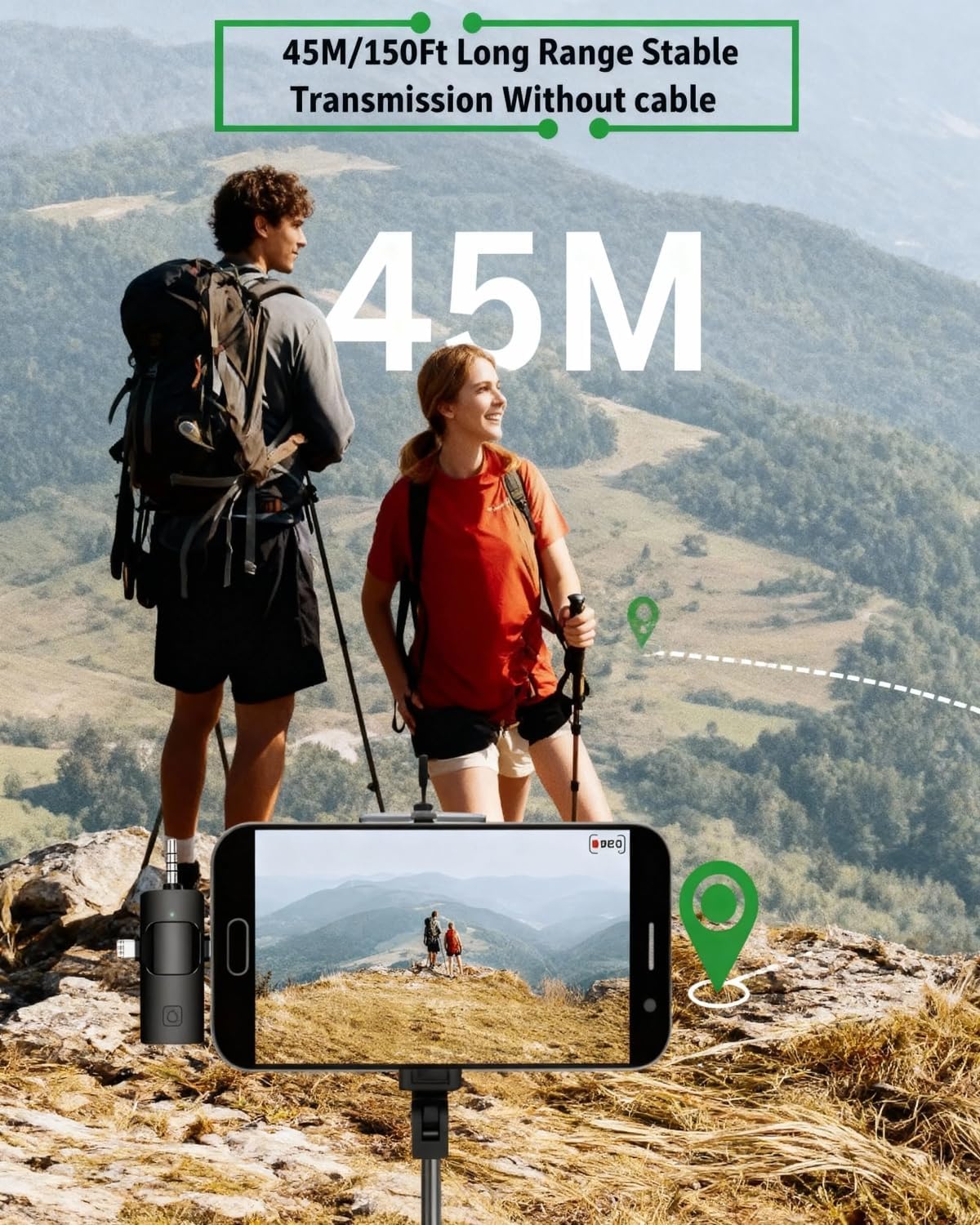 3 in 1 Wireless  Microphone, Noise Cancellation Wireless Mic for Youtubers, Video Recording, Facebook, Compatible with Type-C Android/iPhone/Cameras/Laptop，Wireless Lavalier Microphone