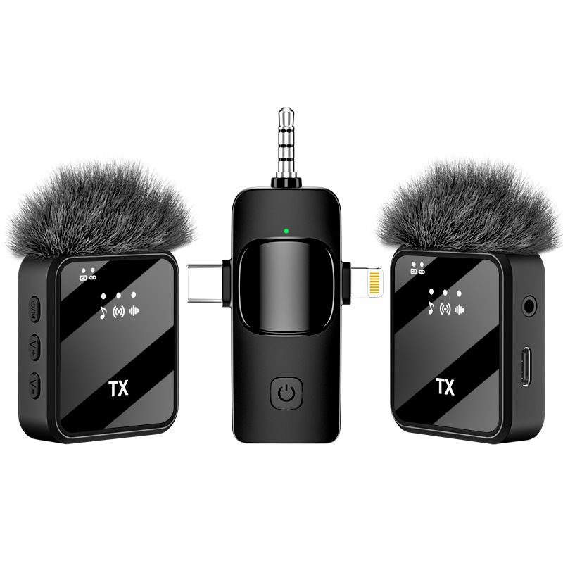3 in 1 Wireless  Microphone, Noise Cancellation Wireless Mic for Youtubers, Video Recording, Facebook, Compatible with Type-C Android/iPhone/Cameras/Laptop，Wireless Lavalier Microphone