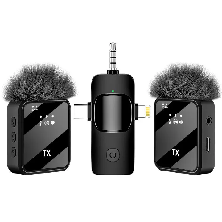 3 in 1 Wireless  Microphone, Noise Cancellation Wireless Mic for Youtubers, Video Recording, Facebook, Compatible with Type-C Android/iPhone/Cameras/Laptop，Wireless Lavalier Microphone