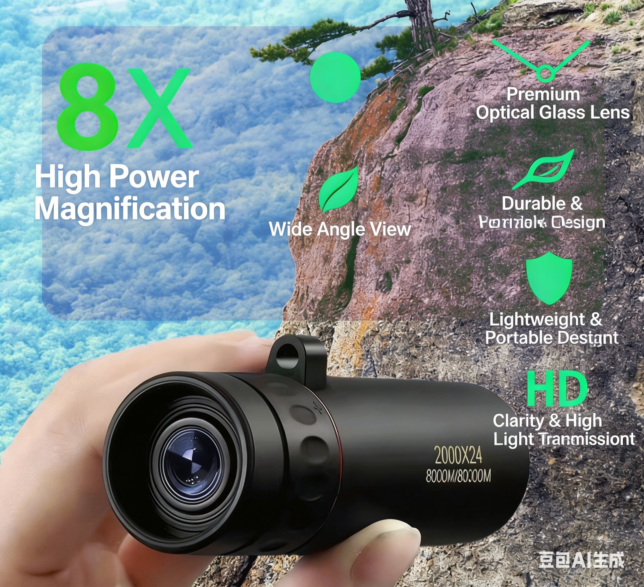 3-Piece Set Professional HD Optical Monocular Telescope, High Clear Pocket Scope, Smartphone Compatible with Phone Clip & Tripod, Outdoor Gear for Hunting, Camping, Watching, Sports & Travel