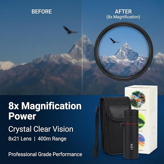 3-Piece Set Professional HD Optical Monocular Telescope, High Clear Pocket Scope, Smartphone Compatible with Phone Clip & Tripod, Outdoor Gear for Hunting, Camping, Watching, Sports & Travel