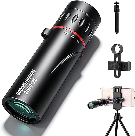 3-Piece Set Professional HD Optical Monocular Telescope, High Clear Pocket Scope, Smartphone Compatible with Phone Clip & Tripod, Outdoor Gear for Hunting, Camping, Watching, Sports & Travel