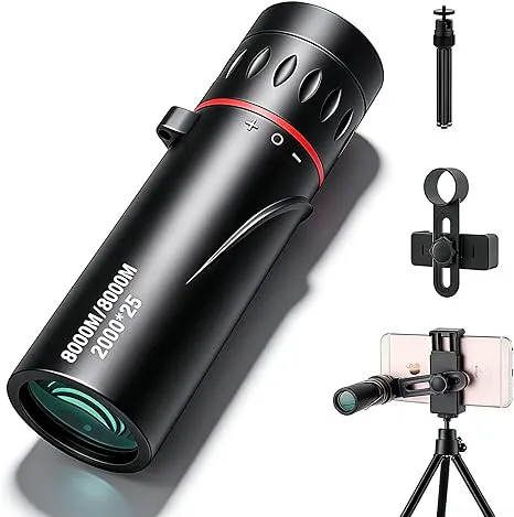 3-Piece Set Professional HD Optical Monocular Telescope, High Clear Pocket Scope, Smartphone Compatible with Phone Clip & Tripod, Outdoor Gear for Hunting, Camping, Watching, Sports & Travel