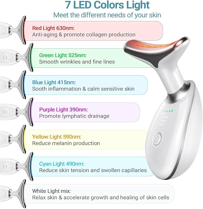 Medical 7‑in‑1 Face Neck Lifting Massager, LED Light Therapy Microcurrent Face Care Product, Anti‑Aging Skin Tightening Beauty Device for Wrinkle Reduction & Double Chin Contouring