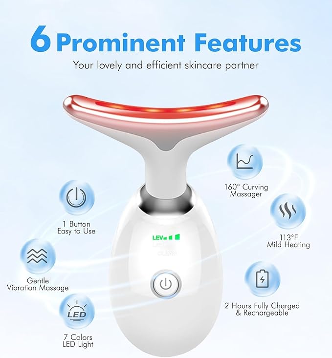 Medical 7‑in‑1 Face Neck Lifting Massager, LED Light Therapy Microcurrent Face Care Product, Anti‑Aging Skin Tightening Beauty Device for Wrinkle Reduction & Double Chin Contouring