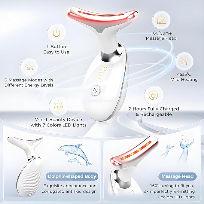 Medical 7‑in‑1 Face Neck Lifting Massager, LED Light Therapy Microcurrent Face Care Product, Anti‑Aging Skin Tightening Beauty Device for Wrinkle Reduction & Double Chin Contouring