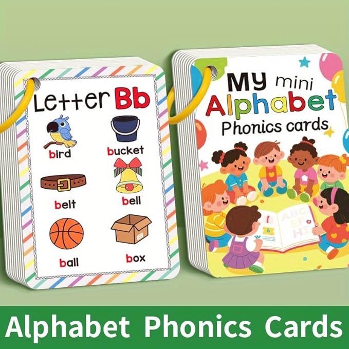 26 Letters Alphabet Phonics Flashcards, Early Enlightenment Cognitive Flash Book for Kids 0-6, Colorful Cartoon Letter Sound Cards, Early Literacy Educational Gift for Toddlers Preschoolers