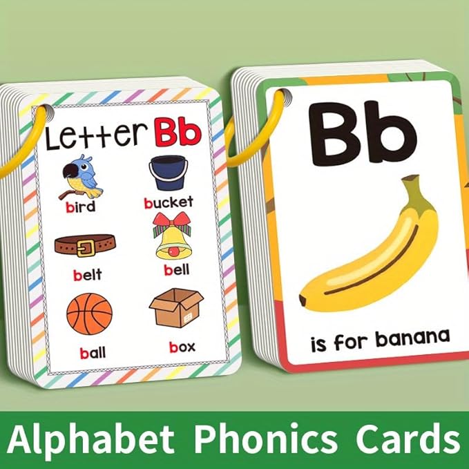 26 Letters Alphabet Phonics Flashcards, Early Enlightenment Cognitive Flash Book for Kids 0-6, Colorful Cartoon Letter Sound Cards, Early Literacy Educational Gift for Toddlers Preschoolers