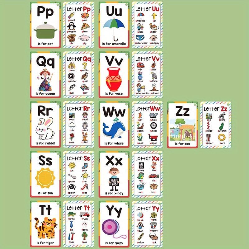 26 Letters Alphabet Phonics Flashcards, Early Enlightenment Cognitive Flash Book for Kids 0-6, Colorful Cartoon Letter Sound Cards, Early Literacy Educational Gift for Toddlers Preschoolers