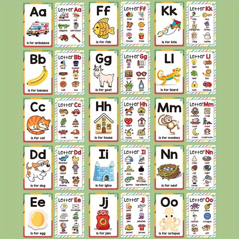 26 Letters Alphabet Phonics Flashcards, Early Enlightenment Cognitive Flash Book for Kids 0-6, Colorful Cartoon Letter Sound Cards, Early Literacy Educational Gift for Toddlers Preschoolers
