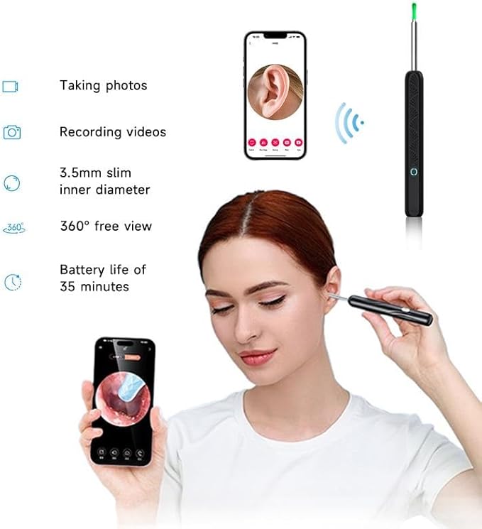 Ear Spoon Ear Scoop, 8+1pcs Visual Ear Scoop Cordless Cleaning Endoscope HD Ear Pickers Rechargeable Wireless Smart Visual Ear Cleaner Wax Removal Device with Camera 1296P Ear Sticks WIFI Connection
