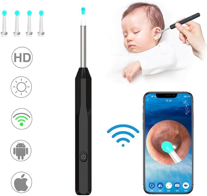 Ear Spoon Ear Scoop, 8+1pcs Visual Ear Scoop Cordless Cleaning Endoscope HD Ear Pickers Rechargeable Wireless Smart Visual Ear Cleaner Wax Removal Device with Camera 1296P Ear Sticks WIFI Connection