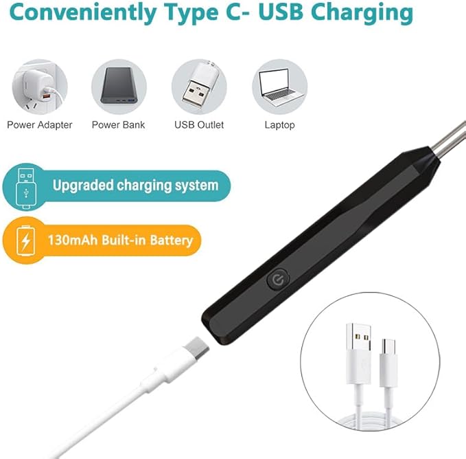 Ear Spoon Ear Scoop, 8+1pcs Visual Ear Scoop Cordless Cleaning Endoscope HD Ear Pickers Rechargeable Wireless Smart Visual Ear Cleaner Wax Removal Device with Camera 1296P Ear Sticks WIFI Connection