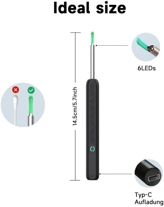 Ear Spoon Ear Scoop, 8+1pcs Visual Ear Scoop Cordless Cleaning Endoscope HD Ear Pickers Rechargeable Wireless Smart Visual Ear Cleaner Wax Removal Device with Camera 1296P Ear Sticks WIFI Connection