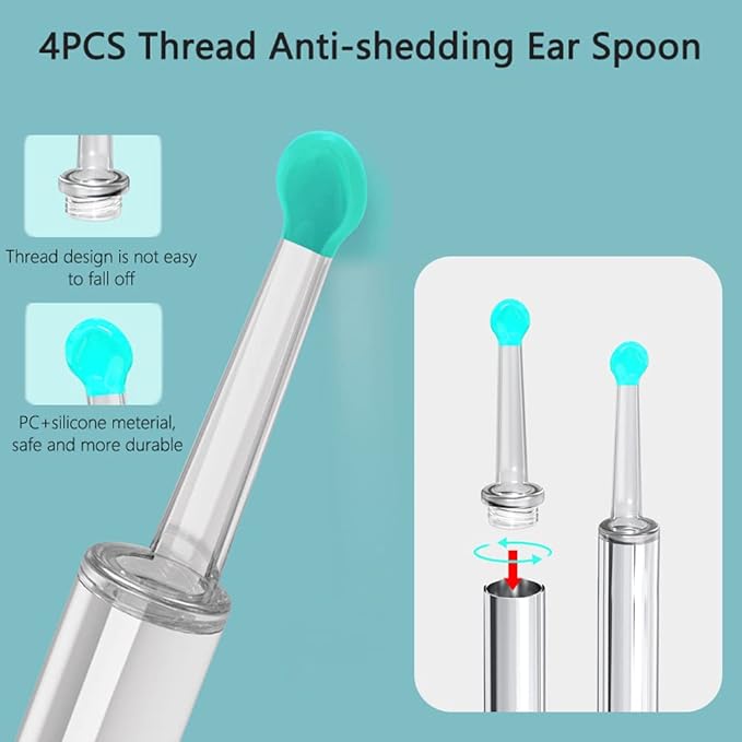 Ear Spoon Ear Scoop, 8+1pcs Visual Ear Scoop Cordless Cleaning Endoscope HD Ear Pickers Rechargeable Wireless Smart Visual Ear Cleaner Wax Removal Device with Camera 1296P Ear Sticks WIFI Connection
