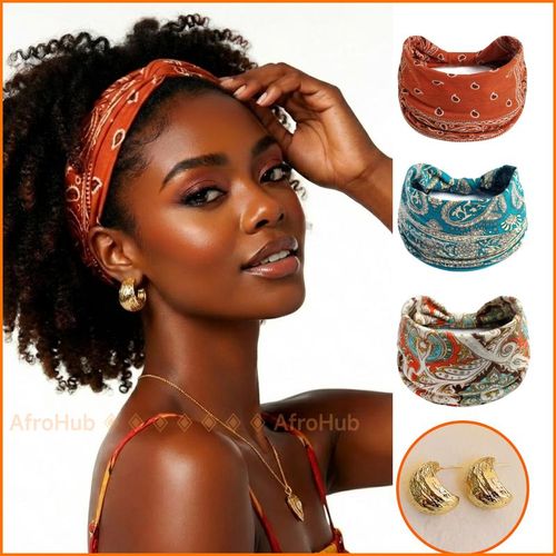 Headbands, Extra Thick Stretchy Non-Slip Workout Hair Bands, 3 Pack Twisted Turban Headscarf & Head Wraps Set + Bonus Earrings, Women Hair Accessory