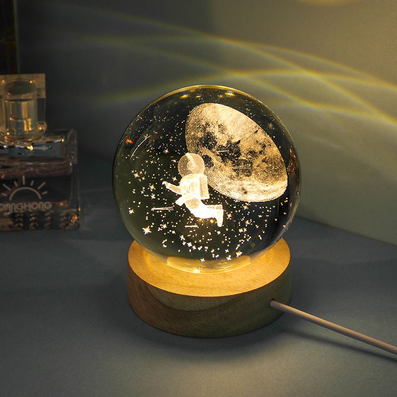 Luminous Crystal Ball LED Night Light Astronaut 3D Moon Table Lamp USB Bedroom Atmosphere Lamp, Home Decor Desktop Ornament, Kids Toy for Birthday Kid Gift