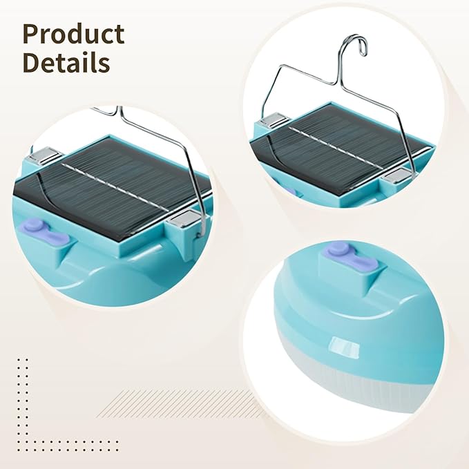 Solar Camping Light, 4800mAh Emergency Camping Light, Portable Indoor/Outdoor Waterproof Super Bright Housing, Built-in Power Bank for Phone Charging Waterproof LED Solar Bulb with Hanging Hook