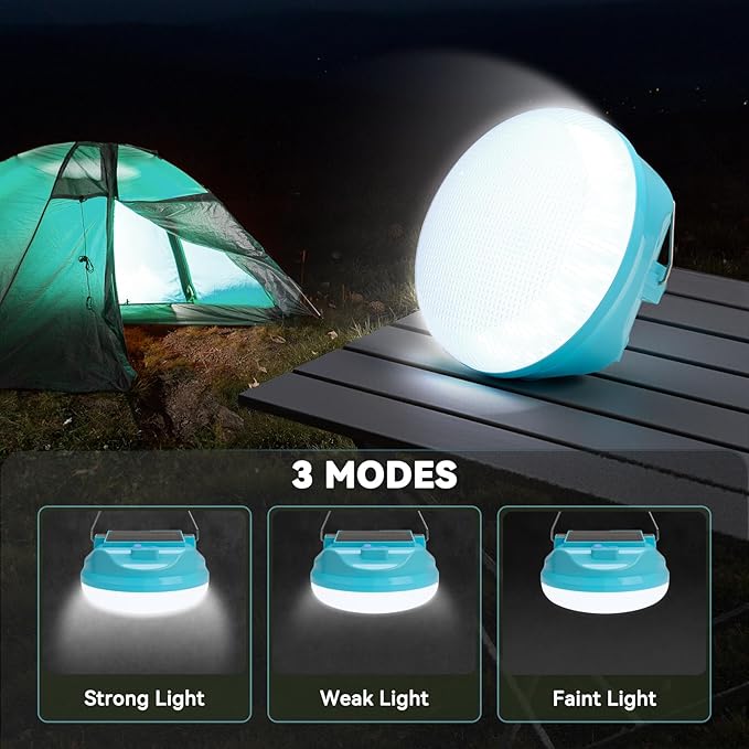 Solar Camping Light, 4800mAh Emergency Camping Light, Portable Indoor/Outdoor Waterproof Super Bright Housing, Built-in Power Bank for Phone Charging Waterproof LED Solar Bulb with Hanging Hook